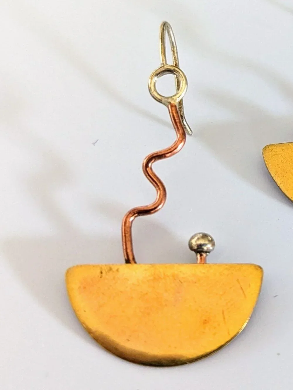 Deb Collins Artisan Copper/Brass/Sterling Silver Abstract Dangle Earrings
